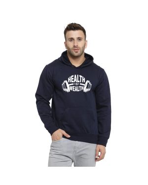 Health Is Wealth Unisex Navy Blue Hoodie Without Zip